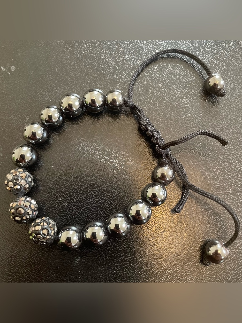 Hematite Genuine Stone Men’s/Women’s Shambhala Bracelet 7”-9” adjustable NEW